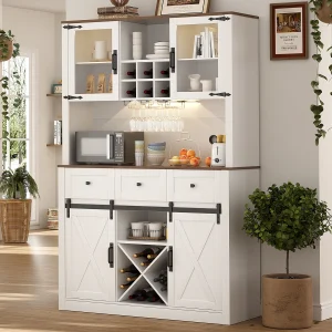 VOWNER Farmhouse Bar Cabinet with Sliding Barn Door