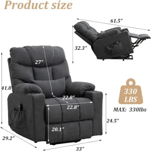Power Lift Recliner for Elderly, Fabric Massage Chair with Heat, Ergonomic