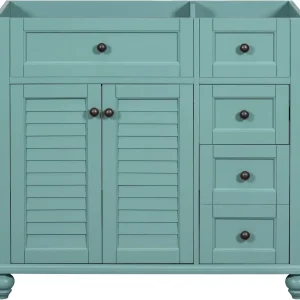 36" Vanity with Louvered Doors and Drawers, Solid Wood Frame