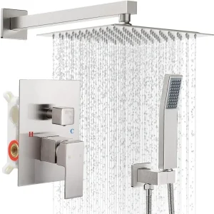 10-Inch Bathroom Rain Shower Combo Set Wall Mounted