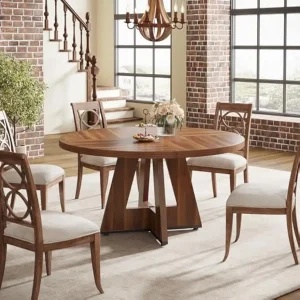 Farmhouse Dining Room Table with Wooden Pedestal Base