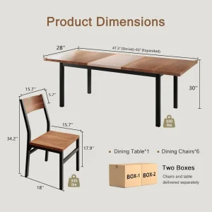 7-Piece Dining Room Table Set with 6 Chairs, 63" Extendable